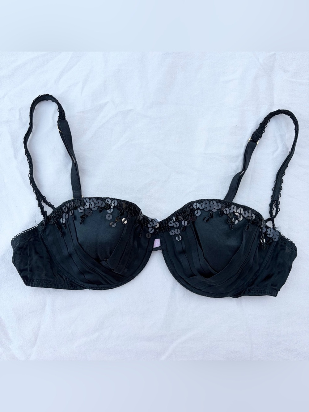 Vintage Y2K Very Sexy Victoria’s Secret Black Sequin Silk Blend Lined Demi Bra
